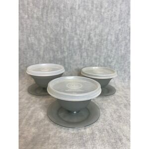 Vintage Tupperware Sundae Parfait Dessert Cups‎ Footed Dishes Set of 3 with Lids